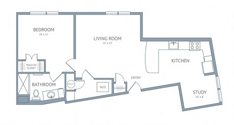 Floor plan for 1 bed, 1 bath, 866 sqft